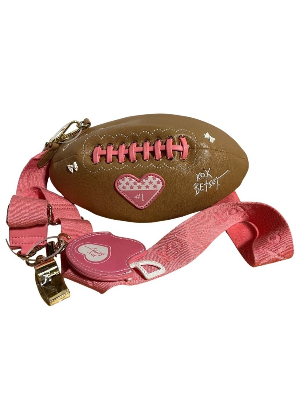 Betsey Johnson Gameday Football Shaped Crossbody Bag With Pink Strap